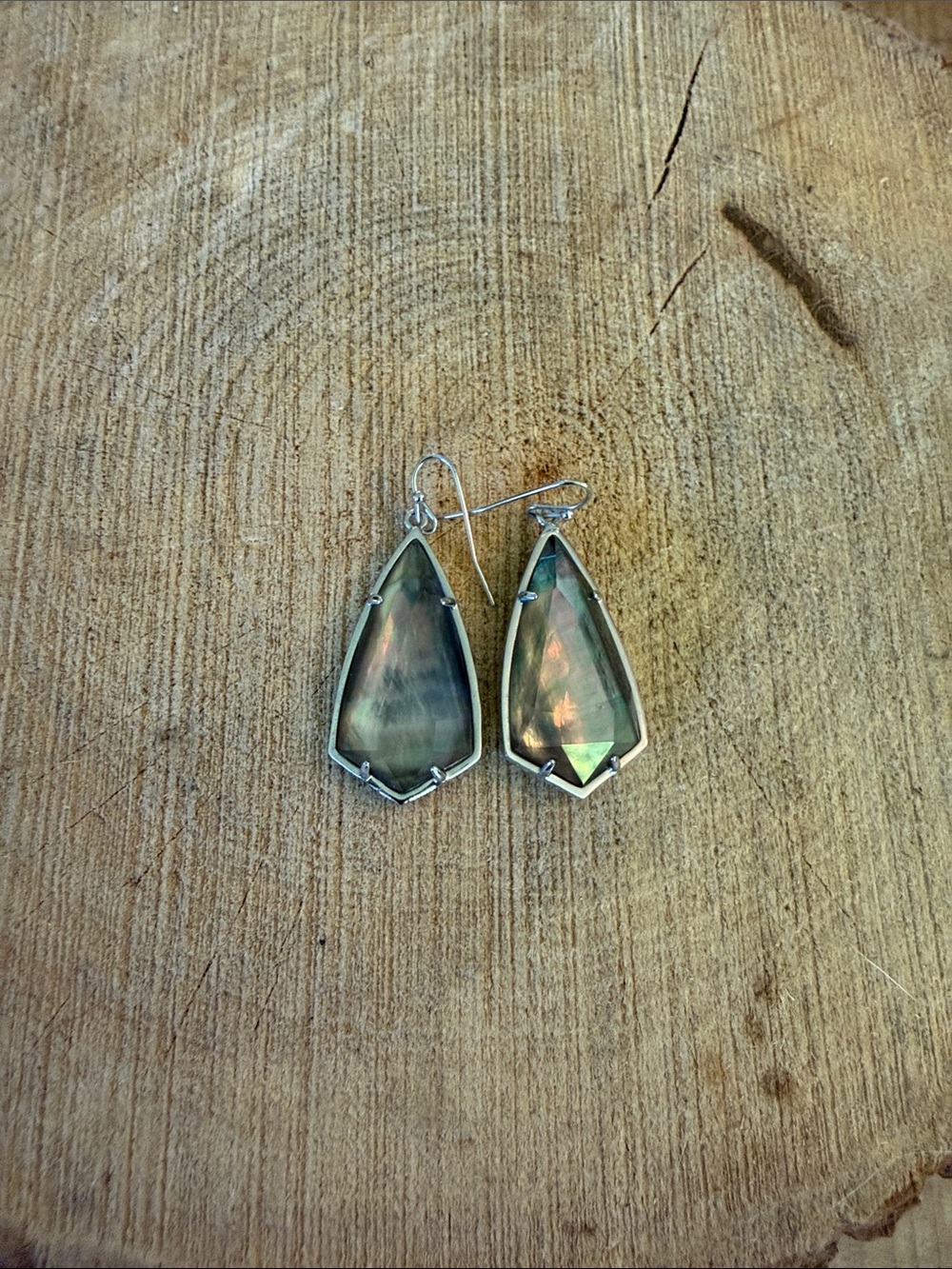 Kendra Scott Iridescent Abalone Teardrop Earrings - Green & Pink Flash - Picture 5 of 5